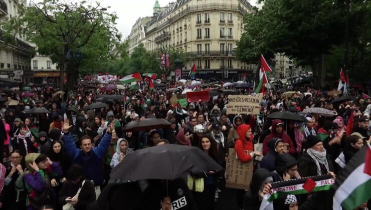 Paris’te on binlerce kişi Gazze’ye destek için yürüdü