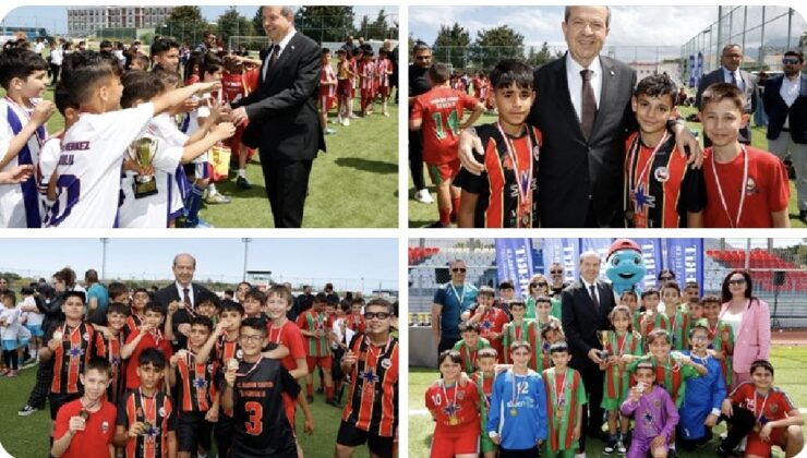 Cumhurbaşkanı  Tatar, 2. Merit İlkokullararası Futbol Şenliği’ne katılan öğrencilere kupa ve madalyalarını takdim etti